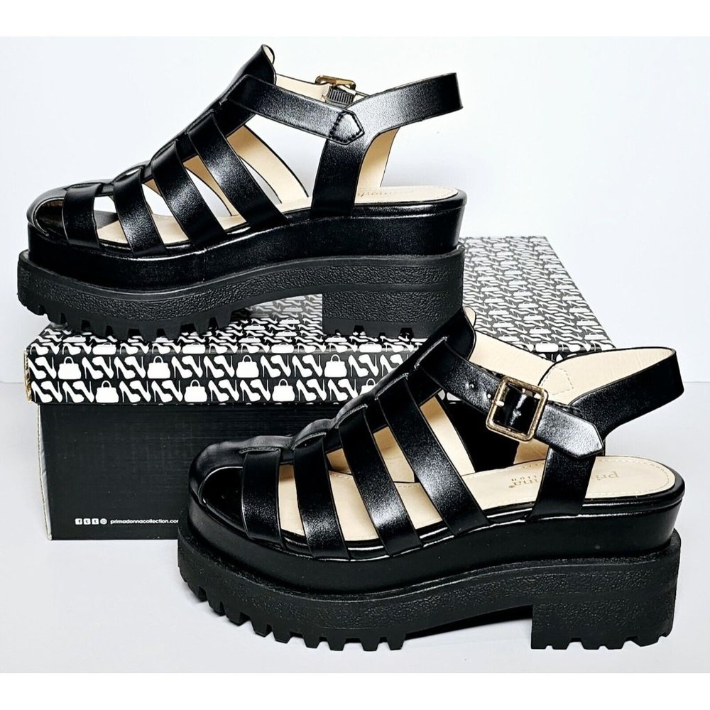 PRIMADONNA COLLECTION WOMEN SANDAL PLATFORM STRAPS EURO SIZE  BLACK 00134 ECP